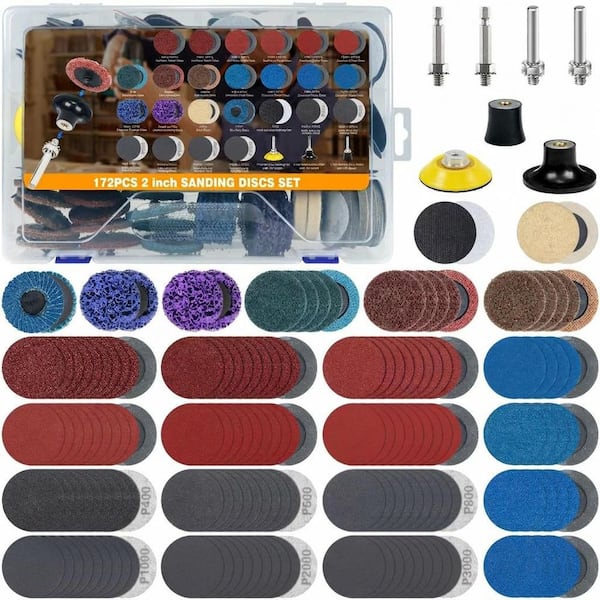 172 pcs 2 inch sanding discs with quick-change holders for die grinders and drills, abrasive polishing kit