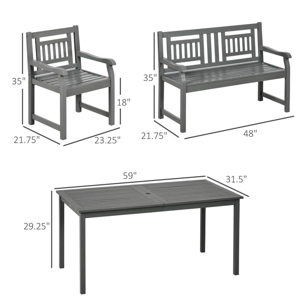 6-Piece Dark Gray Poplar Wood Patio Dining Set with Bench