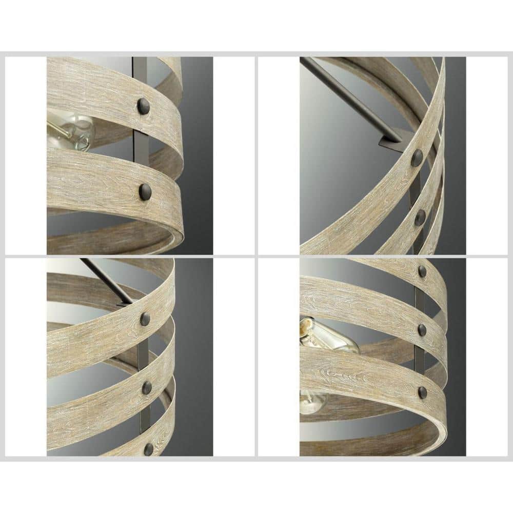 Gulliver Graphite & Wood-Grain 17" Drum Semi-Flush Ceiling Light