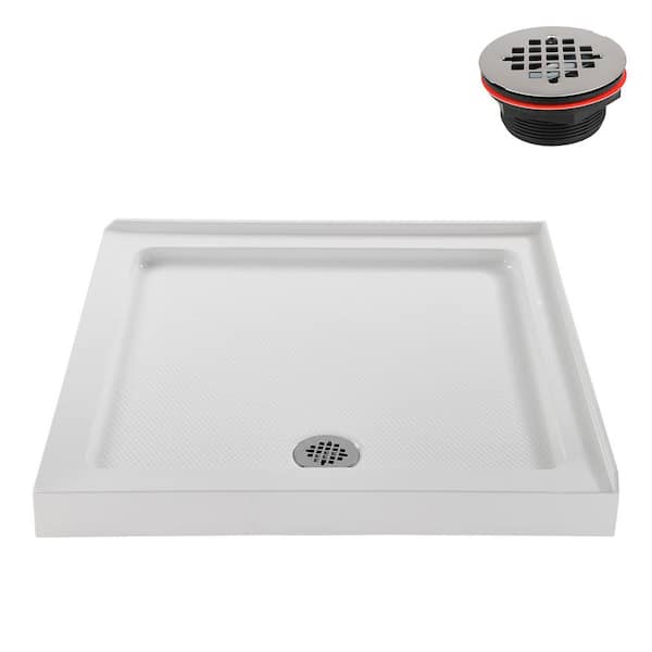 NT-456-322-RH 32 in. L x 32 in. W Corner Acrylic Shower Pan Base, Glossy White with Right Drain, ABS Drain Included