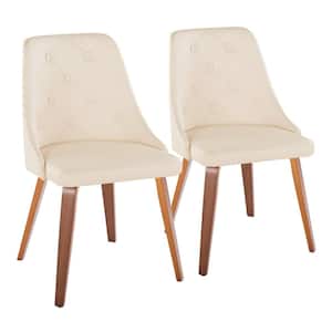 Giovanni Cream Faux Leather and Walnut Wood Side Chair with Bent Wood Legs (Set of 2)