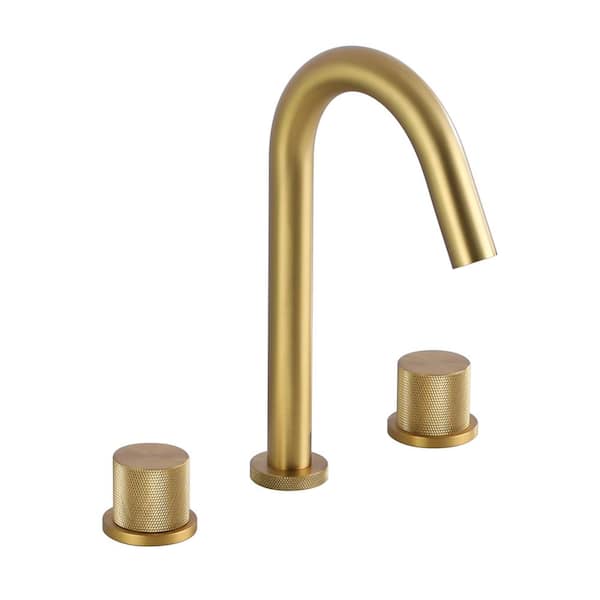 Deck Mounted 8 in. Widespread Double Handle Bathroom Faucet in Brushed Gold
