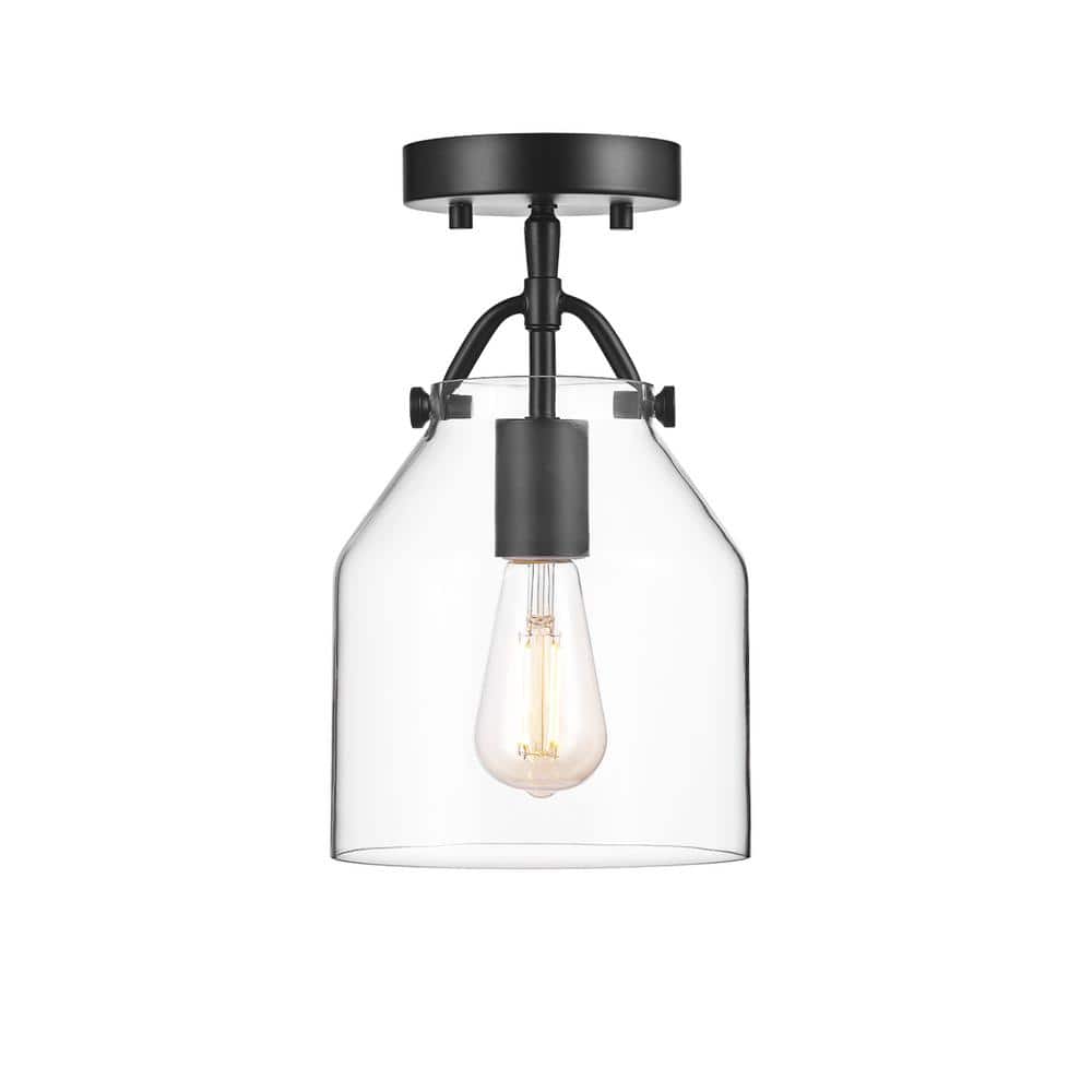 Matte Black Flush Mount Ceiling Light with Clear Glass Shade