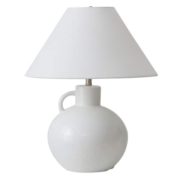 20 in. Modern White Ceramic Table Lamp for Living Room and Bedroom with Natural Linen Shade