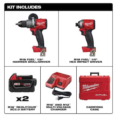 M18 FUEL 18-Volt Lithium-Ion Brushless Cordless Hammer Drill and Impact Driver Combo Kit (2-Tool) with Two 5Ah Batteries