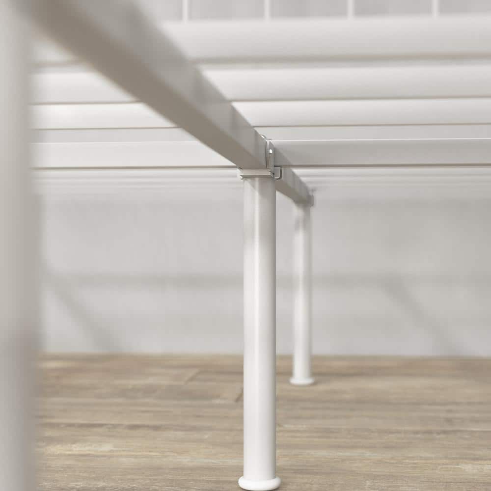 Florence White Twin Metal Platform Bed with Spindle Headboard
