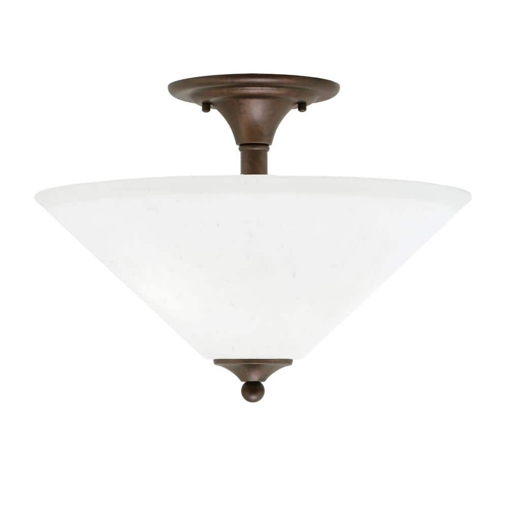 Bristol 16 in. 2-Light Bronze Transitional Semi-Flush Mount with 16 in. Whi