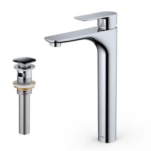 Kayes Single Handle Single Hole Vessel Bathroom Faucet with Matching Pop-Up Drain in Chrome