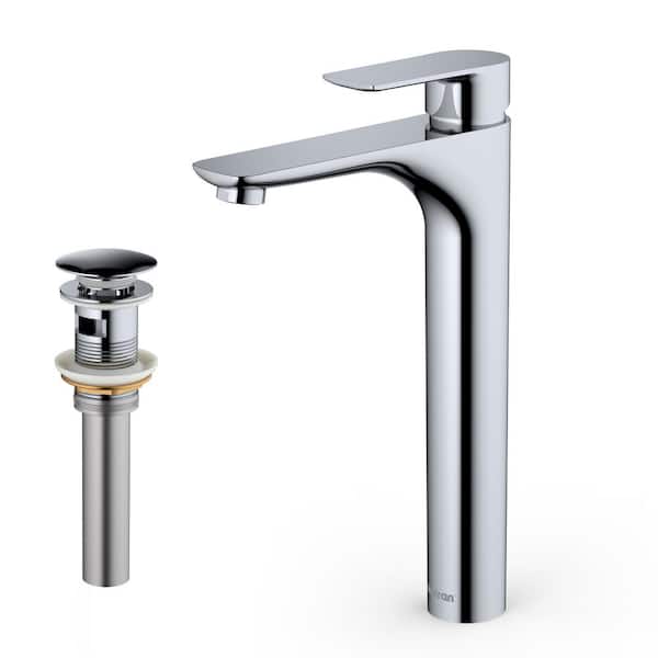 Karran Kayes Single Handle Single Hole Vessel Bathroom Faucet with Matching Pop-Up Drain in Chrome