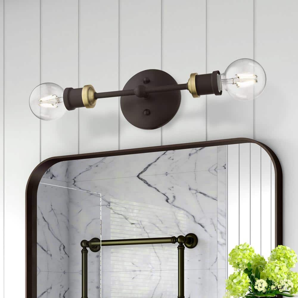 Lansdale 12" Contemporary Urban Two-Light Sconce in Bronze and Brass