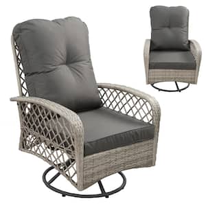 Patio Wicker Swivel Chairs, 360° Swivel Gray Wicker Outdoor Rocking Chair with Gray Cushion 1-Piece