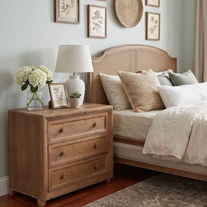 Fenley Brown 3 Drawer Solid Wood Nightstand, 31.5 in. W Bedroom Nightstand