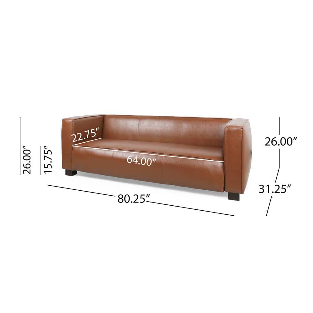 Cognac Brown Faux Leather Lawson Sofa with Square Arms
