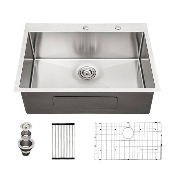 Stainless Steel 16 Guage 30 in. Single Bowl Drop-In Kitchen Sink with ...
