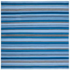 Striped Kilim Blue Rust 7 ft. x 7 ft. Striped Square Area Rug