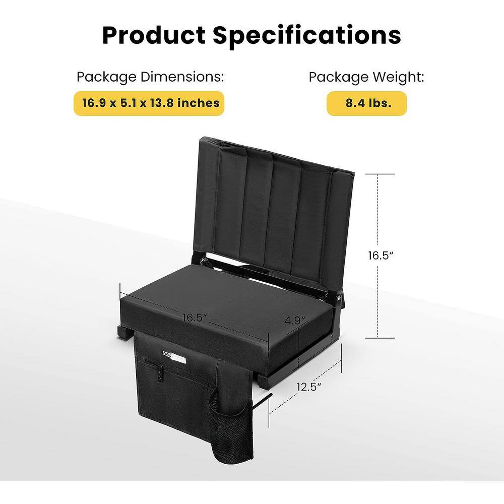 Black Foldable Stadium Seat with Cushions and Arm Rest