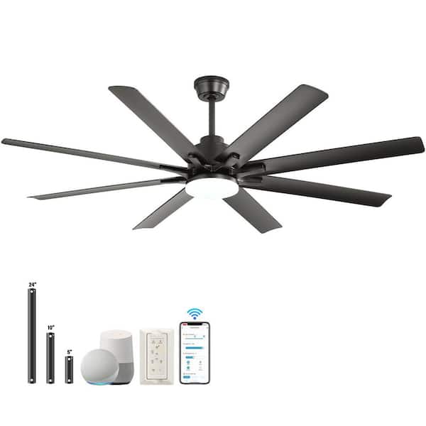 CACI Mall 66 in. Smart Integrated LED Indoor Black Ceiling Fan with Light Kit and Remote Control