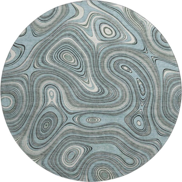 Mayfield Premium Machine Washable Abstract AMF2097 Sky 8 ft. x 8 ft. Round Rug
