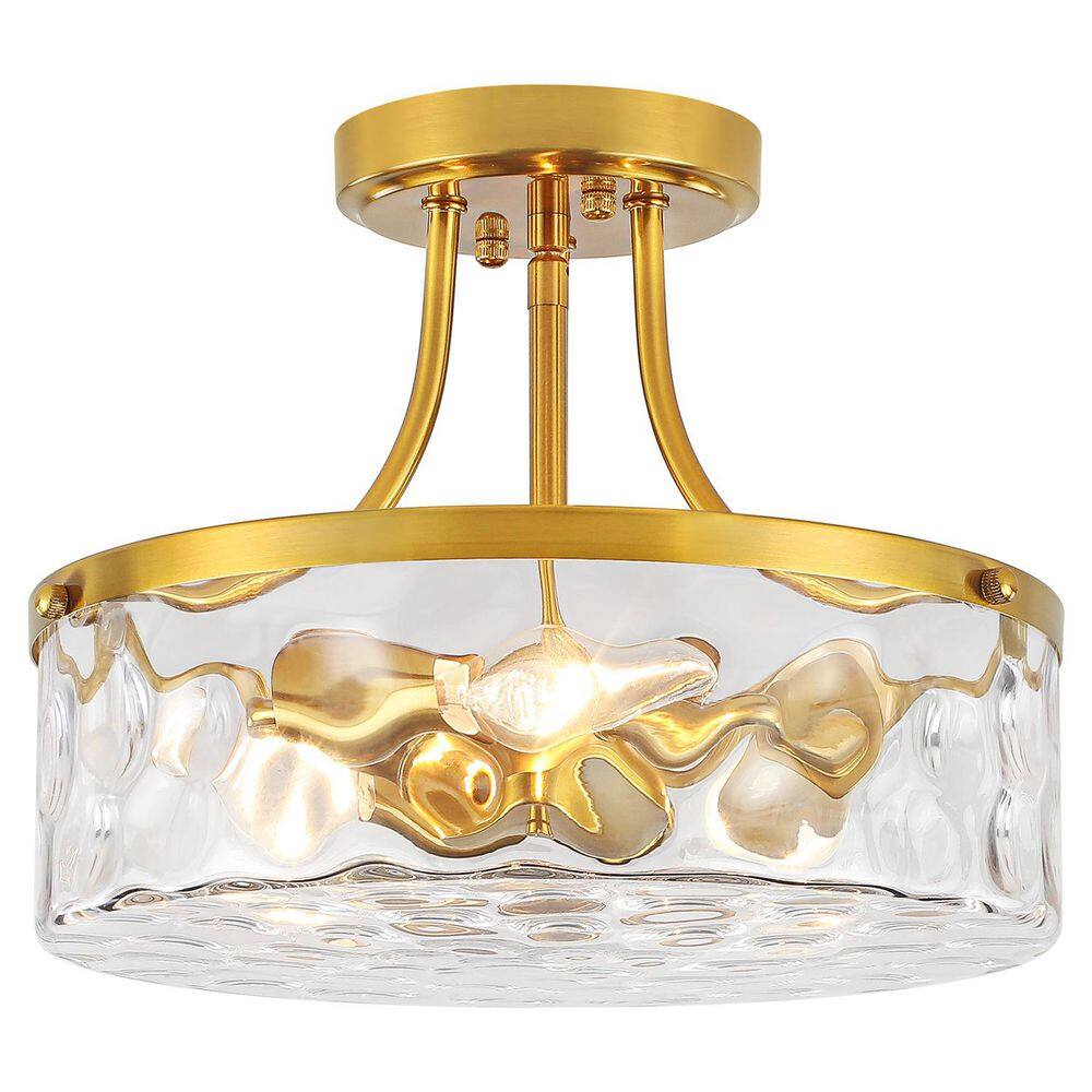 11.81 in. 3-Light Gold Semi-Flush Mount Ceiling Light With Water Glass Shade price history on PriceWatchPro