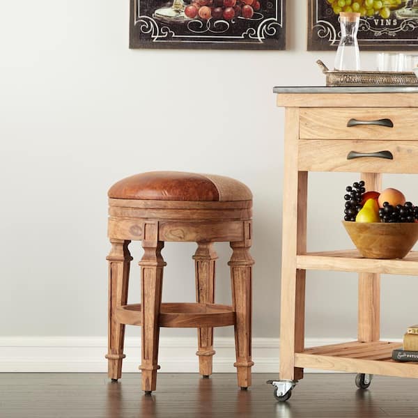 Litton Lane 26 in. Brown Wood Rustic Counter Stool