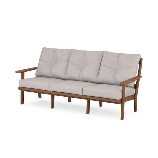 Trex Outdoor Furniture Cape Cod Plastic Outdoor Deep Seating Couch in Tree House with Dune Burlap Cushions