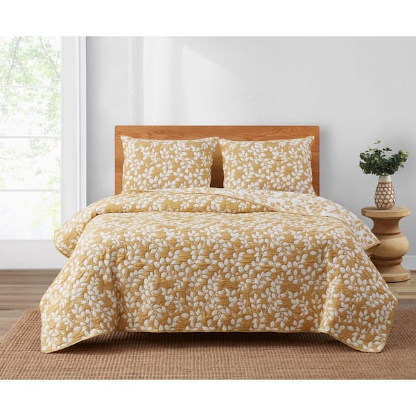 Camden Leaf Turmeric 2-Piece Soft Matelasse Jacquard Cotton Blend Quilt Set - Twin