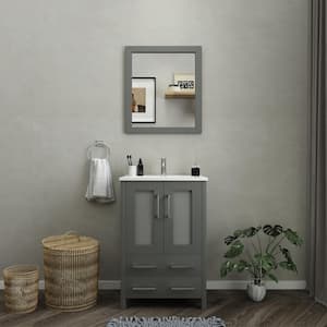 Brescia 24 in. W x 18.1 in. D x 35.8 in. H Single Basin Bathroom Vanity in Grey with Top in White Ceramic and Mirror