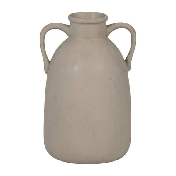 Liv & Skye 10 in. Gray Ceramic Amphora Decorative Vase with Dual Side Handles