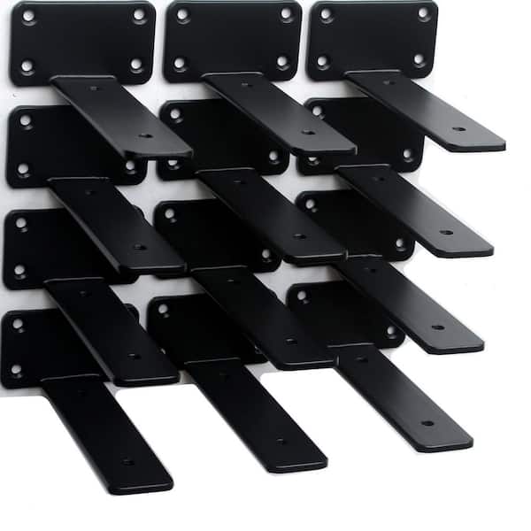 12-Pack 6 in. L Black Iron Shelf Bracket, Floating Shelf Brackets, Rustic Industrial Metal Brackets for Shelf Support