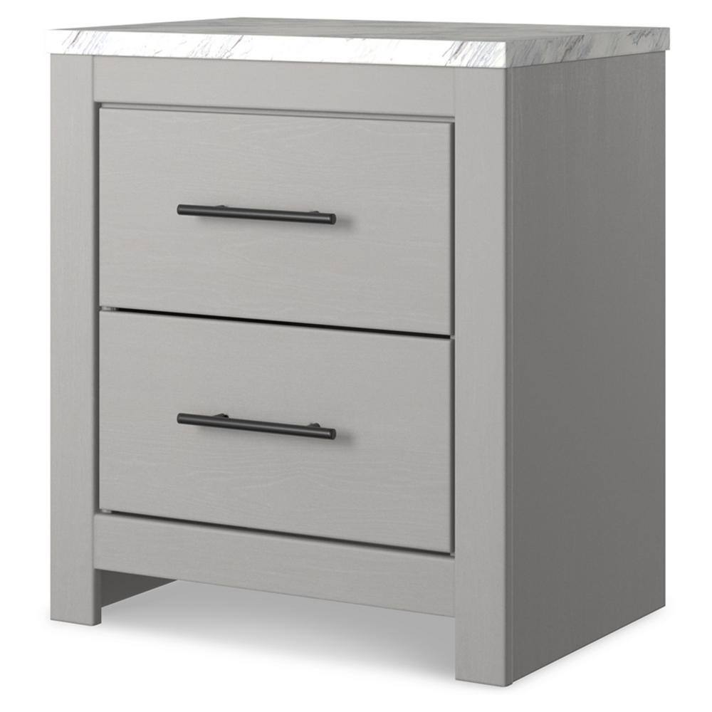 Cottonburg Transitional 2-Drawer Nightstand in Gray/White with Faux Marble Top