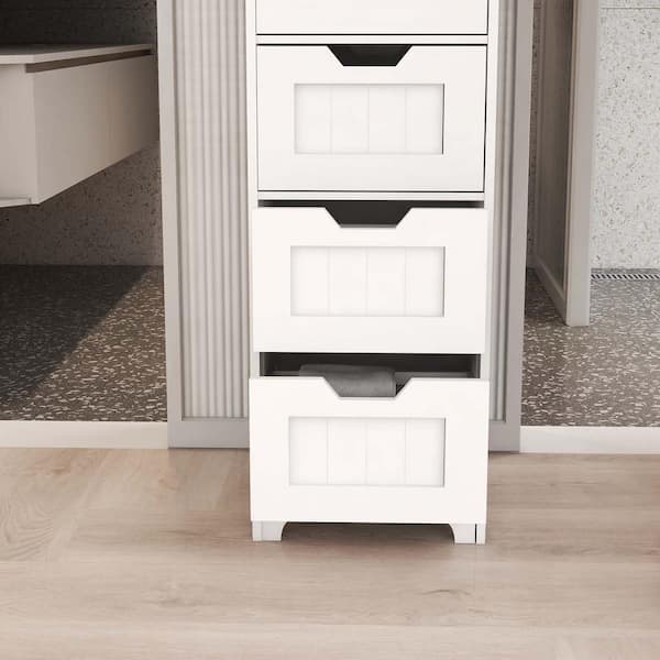 Homfa Modern Bathroom Floor Cabinet with 4 Drawers, Free Standing Medicine  Cabinet Storage Organizer Unit for Living Room Bedroom, White