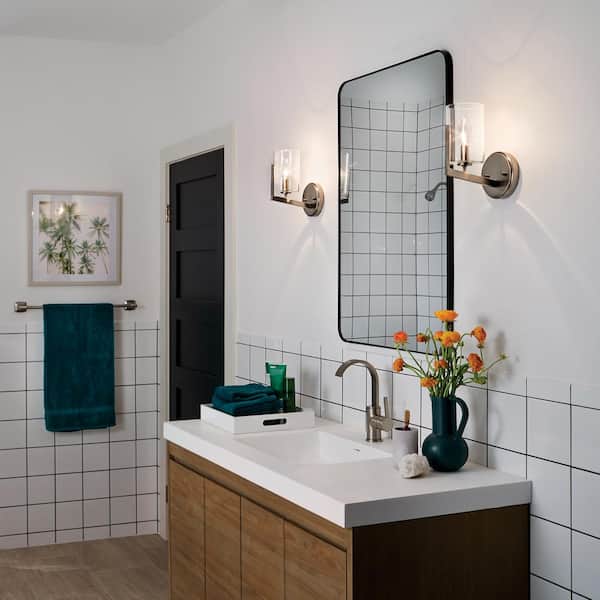 Nye 1-Light Classic Pewter Bathroom Indoor Wall Sconce Light with Clear Glass Shade