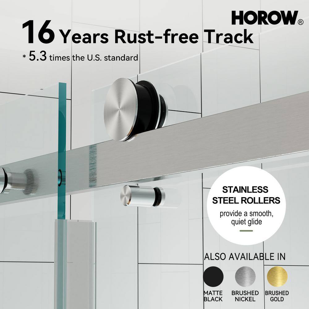 60" Frameless Clear Glass Sliding Shower Door with Brushed Nickel Finish