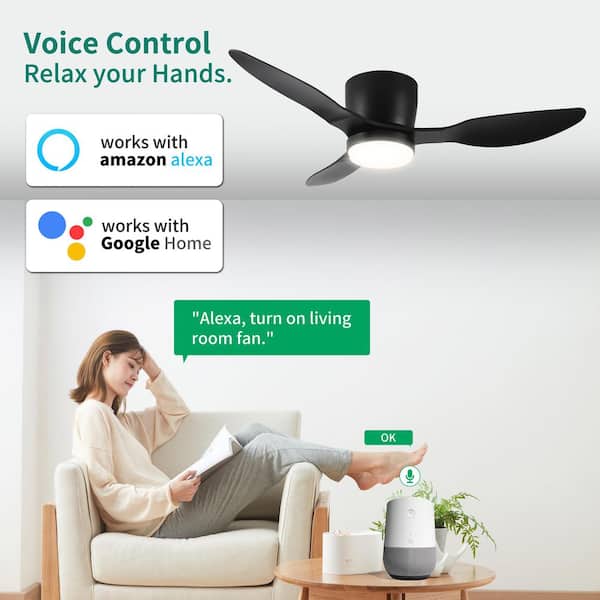 42 in. Tuya Smart Indoor Black Ceiling Fan with 3-Colors LED and Alexa/Voice/Google Assistant/WIFI/APP/Remote Control