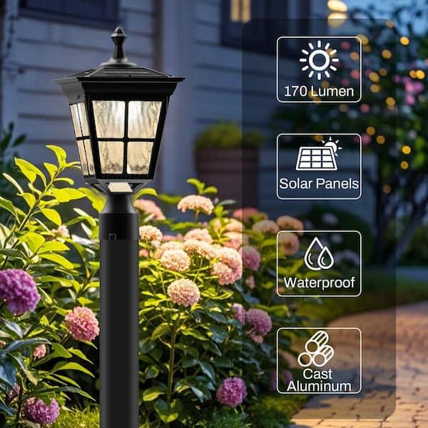 Cedar Hill 16 in. Black Cast Aluminum Solar Outdoor Post Lantern