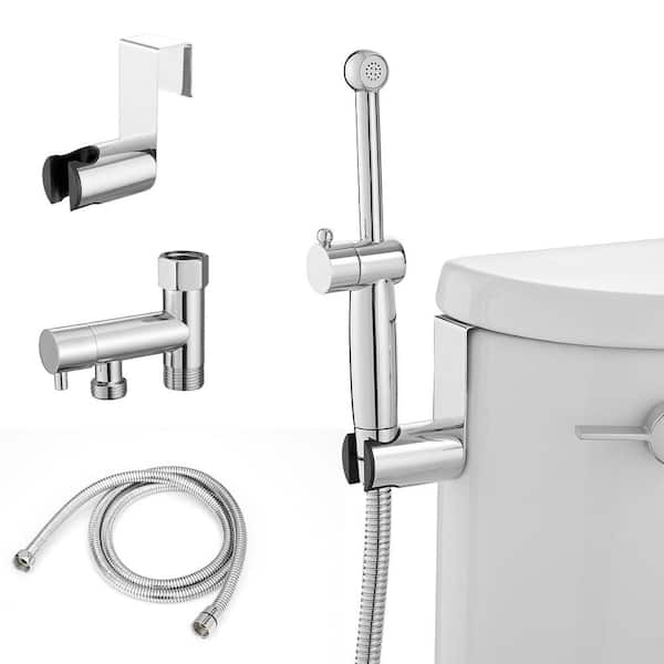 BWE Non-Electric Bidet Sprayer for Toilet, Handheld Brass Bidet Attachment Diaper Sprayer Wall or Toilet Mount in Chrome