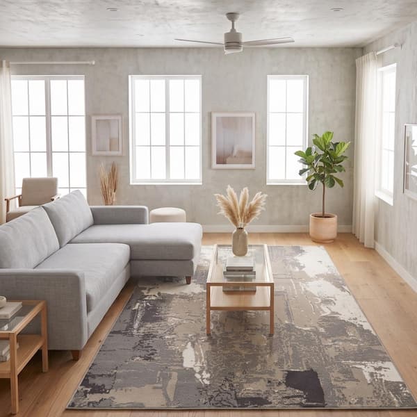 Alpine 8 x 10 Ivory Abstract Pattern Area Rug for High Traffic Living Room Dining Room Bedroom