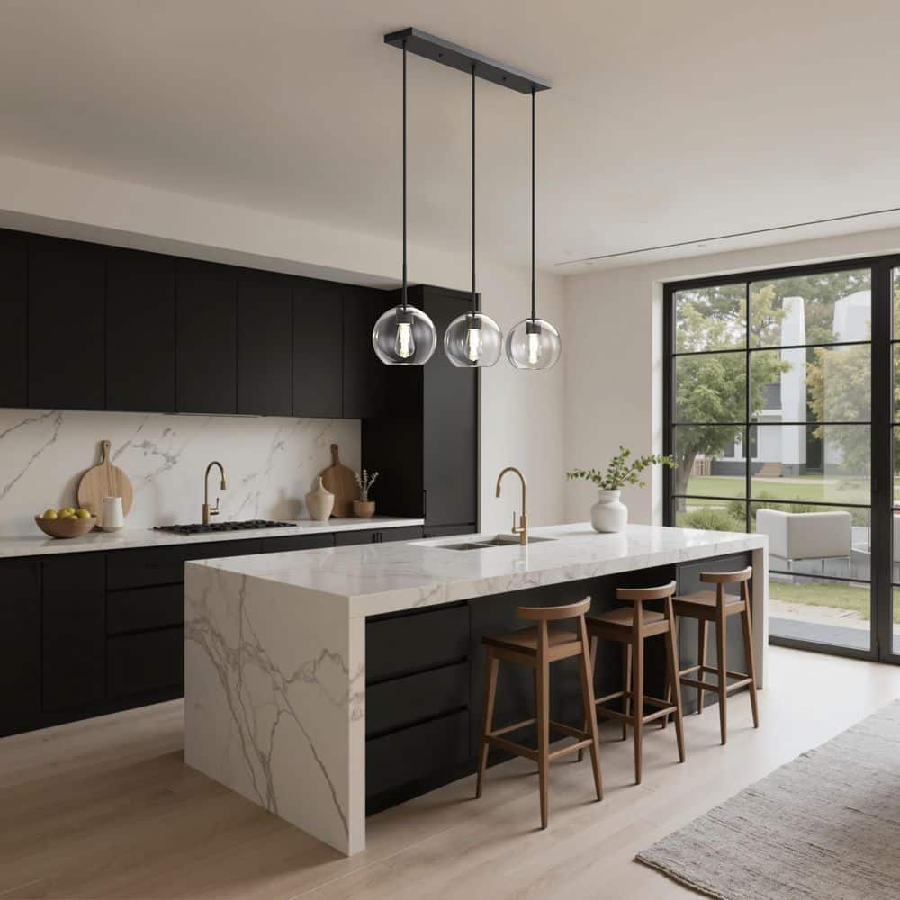 Emeritpro 3 Light Island Pendant Light with Matte Black Finish