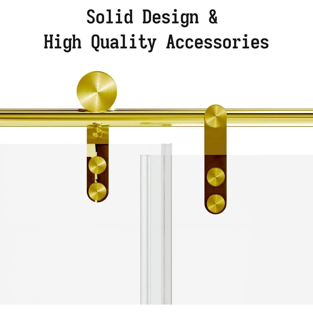 Gold Frameless Sliding Shower Door with Clear Glass and Stainless Steel Handle