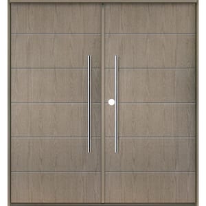 TETON Modern Faux Pivot 72 in. x 80 in. Right-Active/Inswing Oiled Leather Stain Double Fiberglass Prehung Front Door