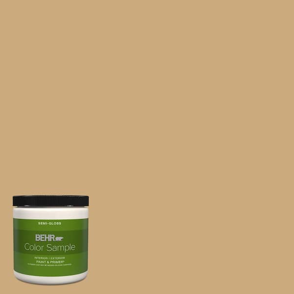 BEHR PREMIUM PLUS 8 oz. #S300-4 Flax Straw Semi-Gloss Interior/Exterior ...