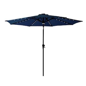 9 ft. Aluminum Market Solar Tilt Patio Umbrella with LED Lights in Navy Blue Solution Dyed Polyester