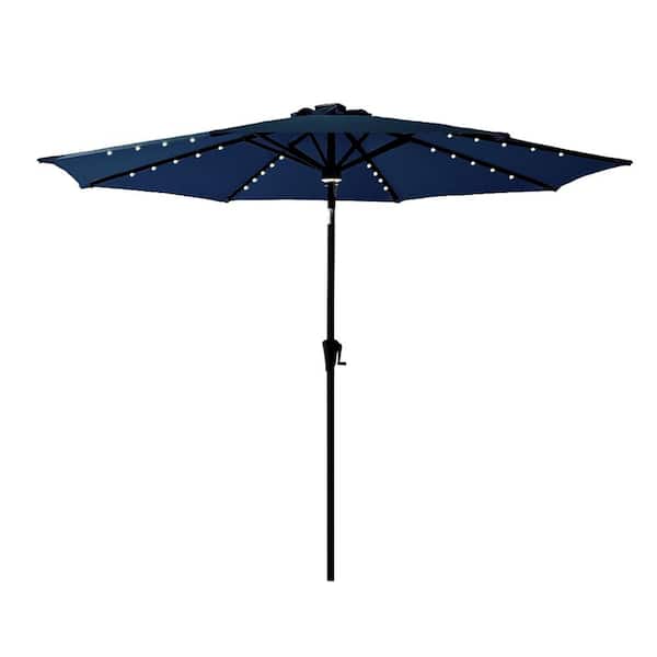 C-Hopetree 9 ft. Aluminum Market Solar Tilt Patio Umbrella with LED Lights in Navy Blue Solution Dyed Polyester