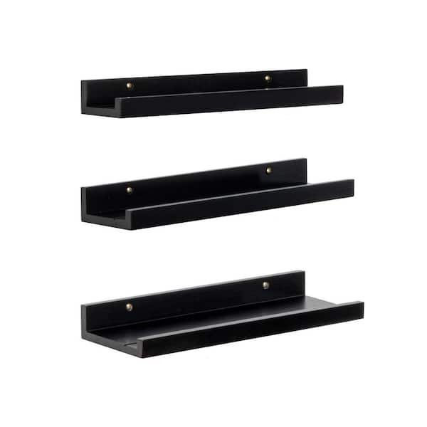 Unbranded 16 in. W x 5.5 in. D Black Picture Ledge Shelf, Decorative Wall Shelf (Set of 3)