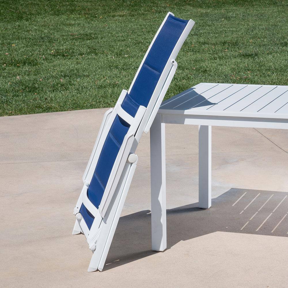 Regis White and Blue Aluminum Padded Sling Chaise Lounge