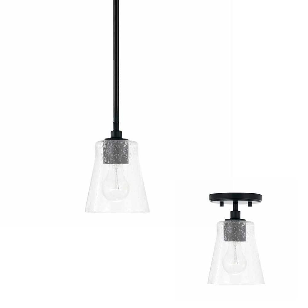 Matte Black Mini Pendant with Clear Seeded Glass Shade