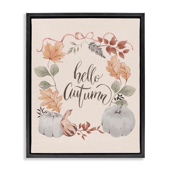 Stupell Industries Hello Autumn with Garland by Andrea Jasid Grassi Black Floater Frame Animal Graphic Art Print 21 in. x 17 in.