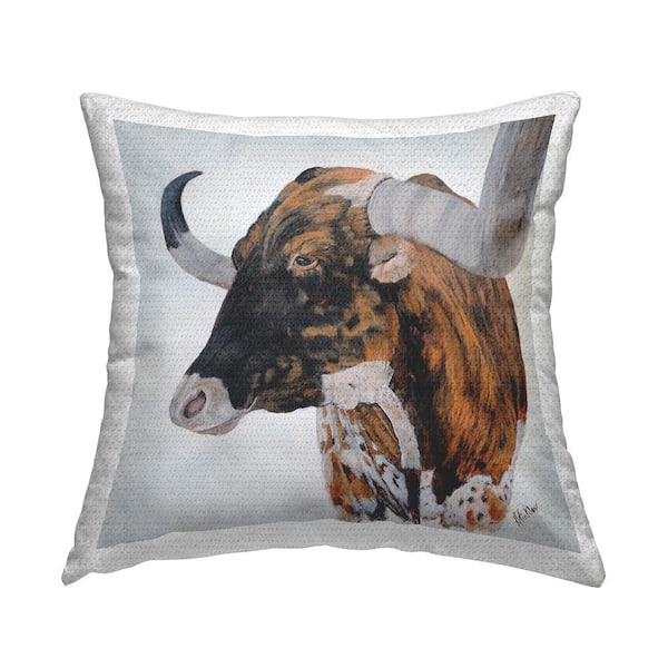 Stupell Industries Longhorn Cattle Nature Portrait Brown Square Outdoor Throw Pillow