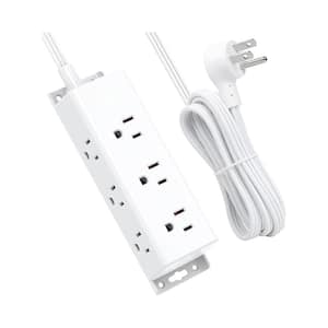 5 ft. Flat Plug Extension Cord Power Strip 9-Outlets Widely Spaced Surge Protector Mountable in White