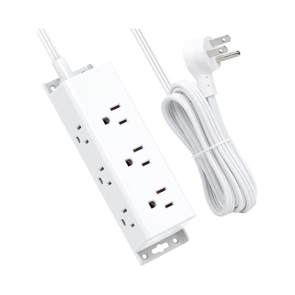 Lukyamzn 5 ft. Flat Plug Extension Cord Power Strip 9-Outlets Widely Spaced Surge Protector Mountable in White
